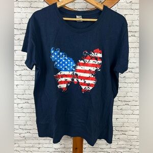 Gildan | Patriotic Navy Blue Tee with American Flag Butterfly size XL